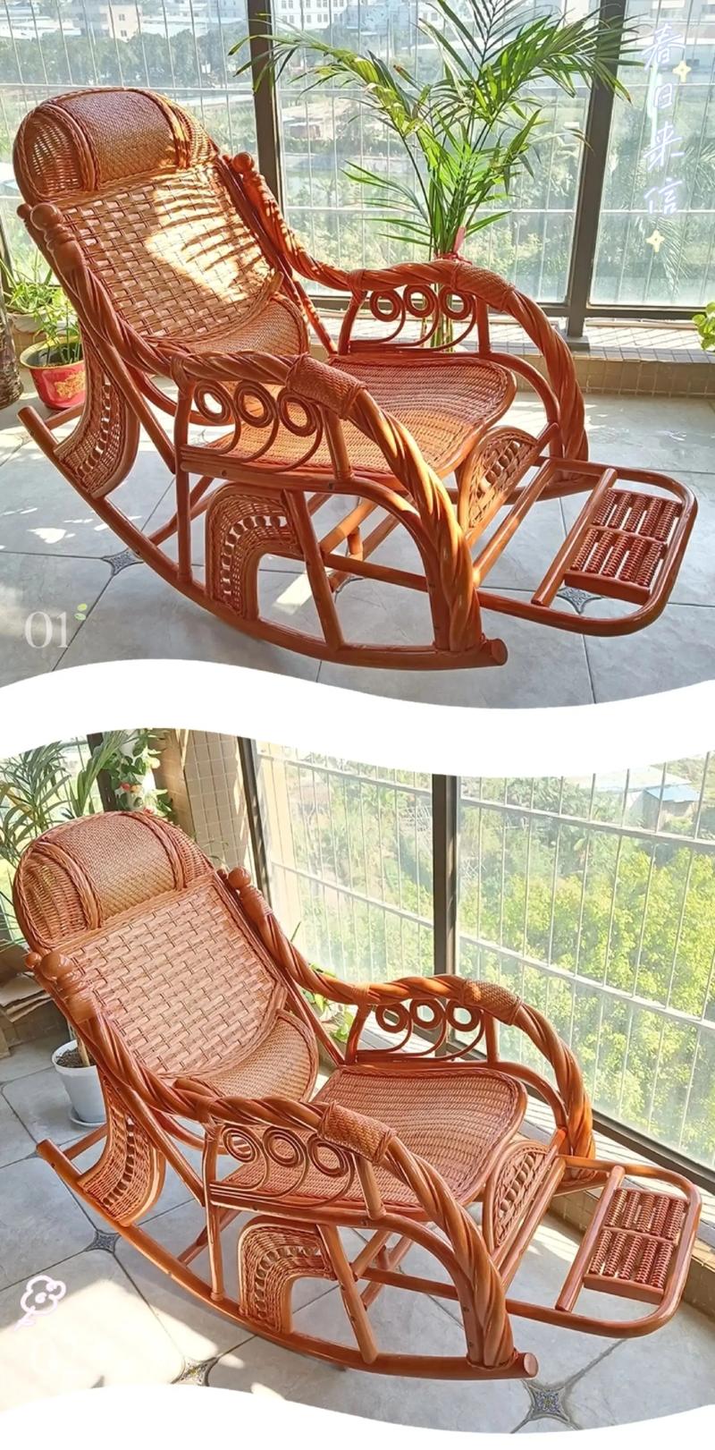 藤椅天然真藤搖椅躺椅午睡:/ 藤編搖搖椅老人家用陽臺(tái)休閑成人